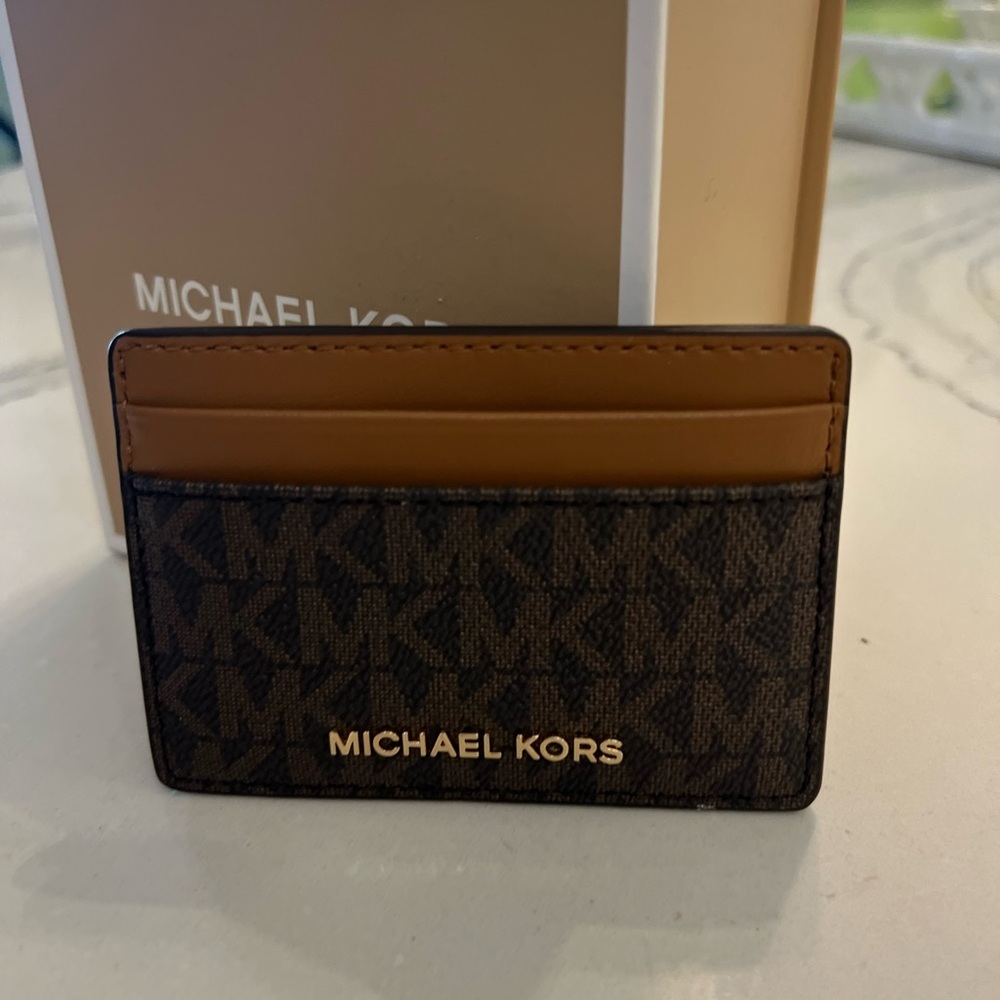 Michael Kors Brown Key Card Holder with Monogram Print